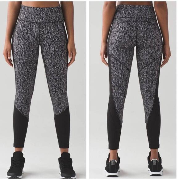 Lululemon Fit Physique Tight Black White Jacquard Mesh Panel Leggings Size 4/6 - Picture 1 of 10
